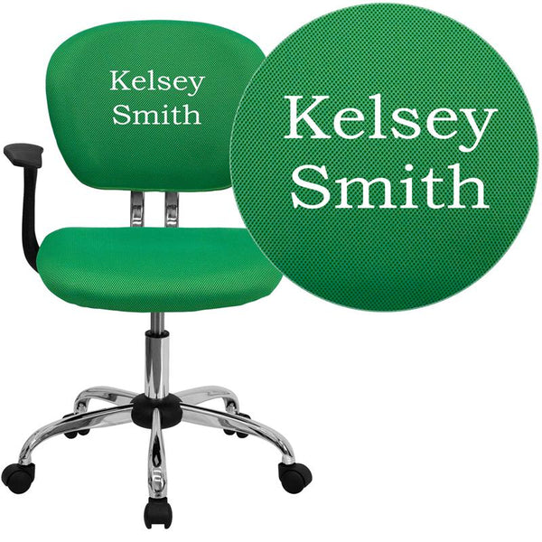Personalized Mid-Back Bright Green Mesh Swivel Task Office Chair With Chrome Base And Arms By Flash Furniture | Office Chairs | Modishstore