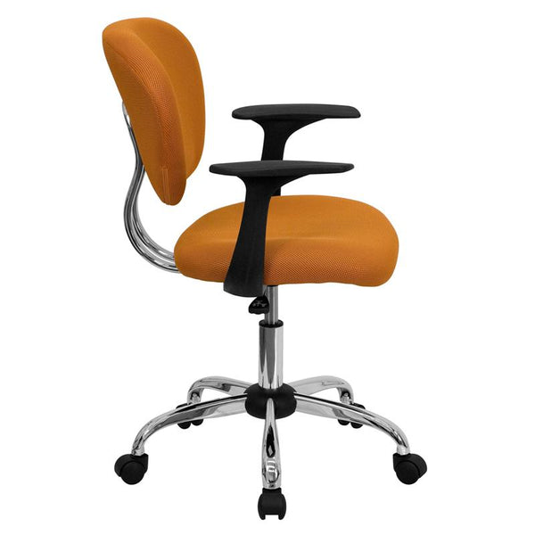 Mid-Back Orange Mesh Padded Swivel Task Office Chair With Chrome Base And Arms By Flash Furniture | Office Chairs | Modishstore - 2