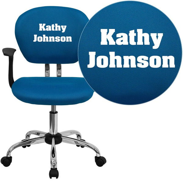 Personalized Mid-Back Turquoise Mesh Swivel Task Office Chair With Chrome Base And Arms By Flash Furniture | Office Chairs | Modishstore
