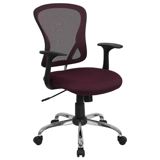 Mid-Back Burgundy Mesh Swivel Task Office Chair With Chrome Base And Arms By Flash Furniture | Office Chairs | Modishstore