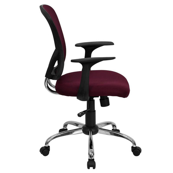 Mid-Back Burgundy Mesh Swivel Task Office Chair With Chrome Base And Arms By Flash Furniture | Office Chairs | Modishstore - 2