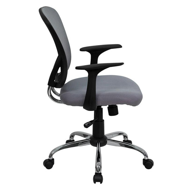 Mid-Back Gray Mesh Swivel Task Office Chair With Chrome Base And Arms By Flash Furniture | Office Chairs | Modishstore - 2