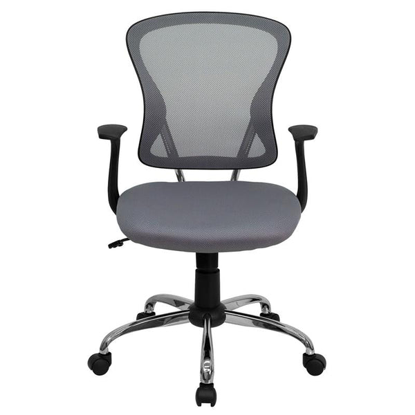 Mid-Back Gray Mesh Swivel Task Office Chair With Chrome Base And Arms By Flash Furniture | Office Chairs | Modishstore - 4