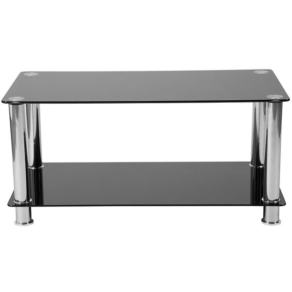 Riverside Collection Black Glass Coffee Table With Shelves And Stainless Steel Frame By Flash Furniture | Coffee Tables | Modishstore - 2