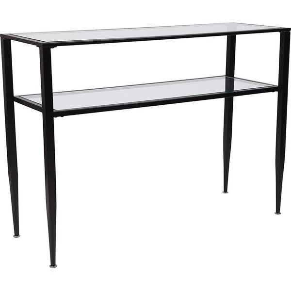 Newport Collection Glass Console Table With Shelves And Black Metal Frame By Flash Furniture | Console Tables | Modishstore