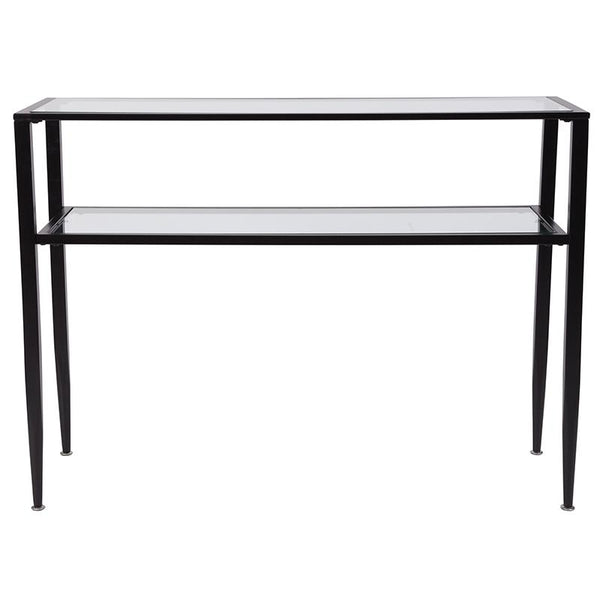 Newport Collection Glass Console Table With Shelves And Black Metal Frame By Flash Furniture | Console Tables | Modishstore - 2