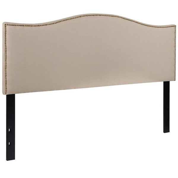 Lexington Upholstered Queen Size Headboard With Accent Nail Trim In Beige Fabric By Flash Furniture | Headboards | Modishstore - 3