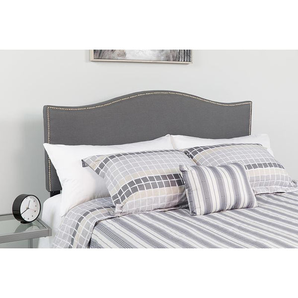 Lexington Upholstered Queen Size Headboard With Accent Nail Trim In Dark Gray Fabric By Flash Furniture | Headboards | Modishstore