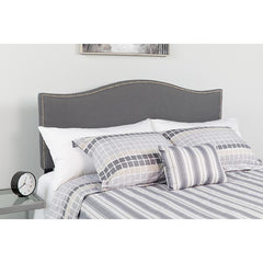 Lexington Upholstered Queen Size Headboard With Accent Nail Trim In Dark Gray Fabric By Flash Furniture