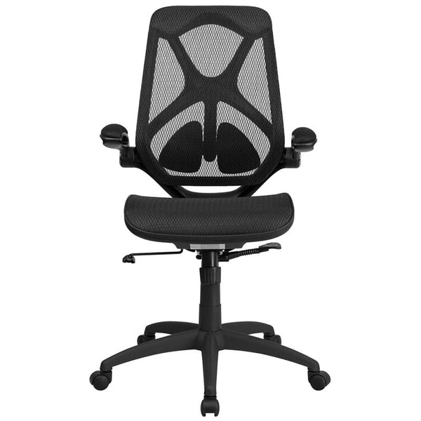 High Back Transparent Black Mesh Executive Ergonomic Office Chair With Adjustable Lumbar, 2-Paddle Control & Flip-Up Arms By Flash Furniture | Office Chairs | Modishstore - 4