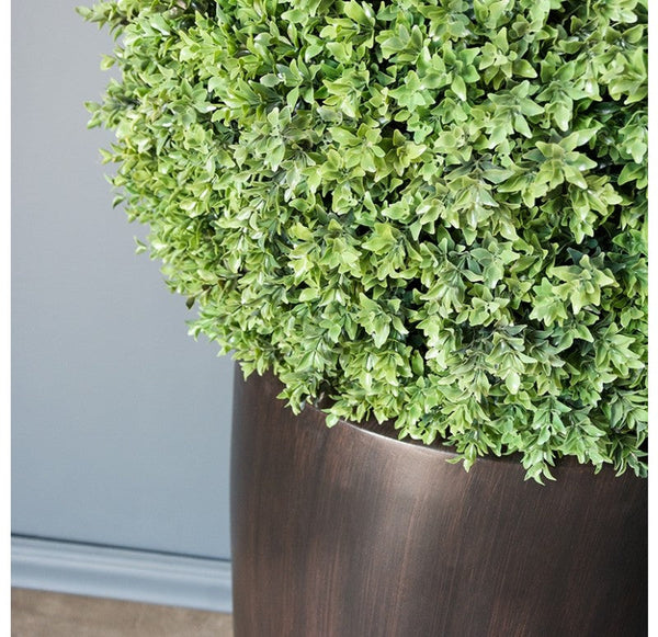 Boxwood Ball in Wood Grain Barrel Planter, 30