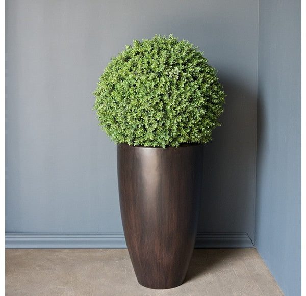 Boxwood Ball in Wood Grain Barrel Planter, 30