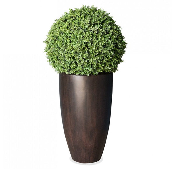 Boxwood Ball in Wood Grain Barrel Planter, 30