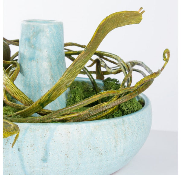 Mood Moss & Fantail Willow in Ceramic Bowl by Gold Leaf Design Group | Decorative Bowls | Modishstore-3