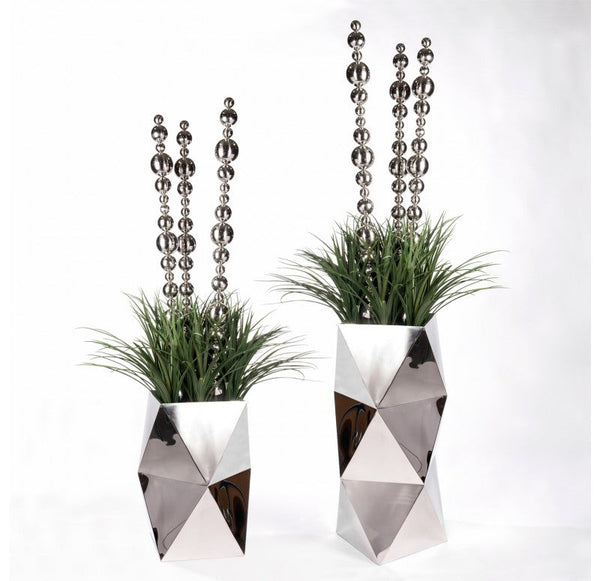 Grass: Liriope & Totems in Stainless Polygon Planters by Gold Leaf Design Group | Planters, Troughs & Cachepots | Modishstore