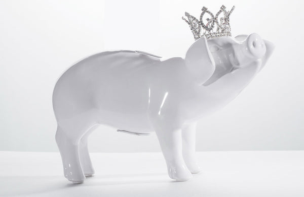 Interior Illusions Plus White Piggy Bank with Tiara - 12