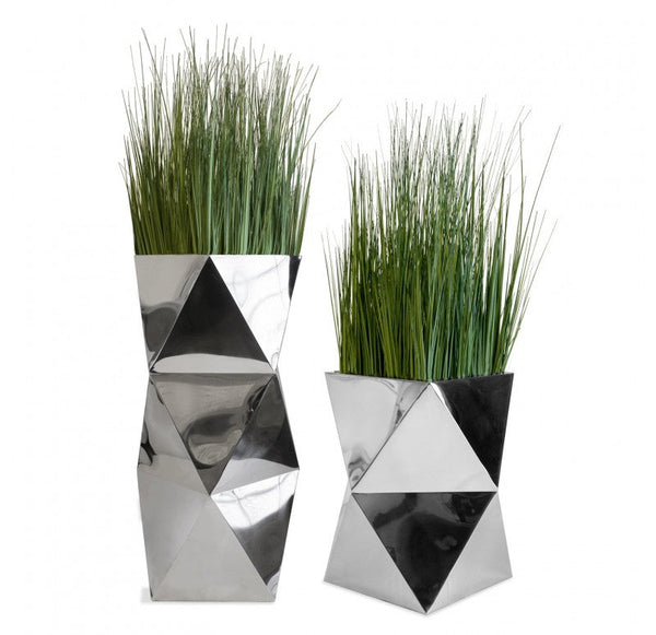Grass: Japanese Grass in Stainless Polygon Planter by Gold Leaf Design Group | Planters, Troughs & Cachepots | Modishstore-2