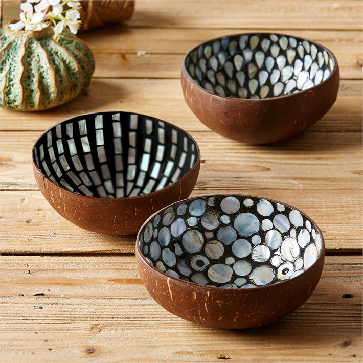 Tozai Home Pearl & Coconut Bowl Teardrop Bowls - Assorted 3 Designs - Set Of 9