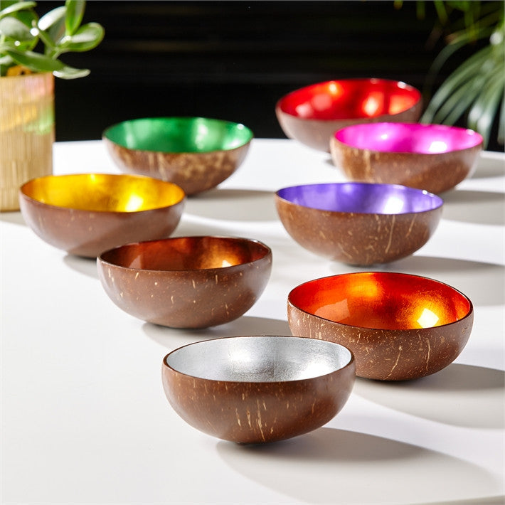 Tozai Home Shimmering Foil Lacquered Coconut Bowl - Set Of 16
