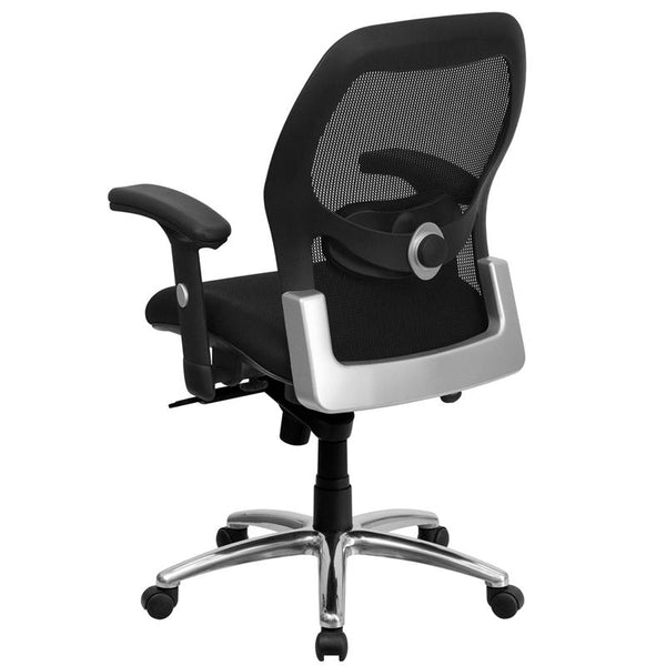 Mid-Back Black Super Mesh Executive Swivel Office Chair With Knee Tilt Control And Adjustable Lumbar & Arms By Flash Furniture | Office Chairs | Modishstore - 3
