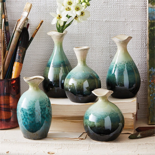 Tozai Home Celadon Dripping Vases - 5Pc/Box - Set Of 2