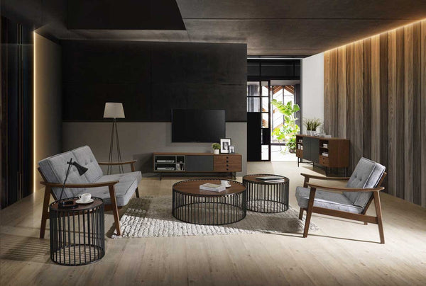 Vig Furniture Modrest Bronson Modern Walnut & Black Round End Table | Modishstore | End Tables-2