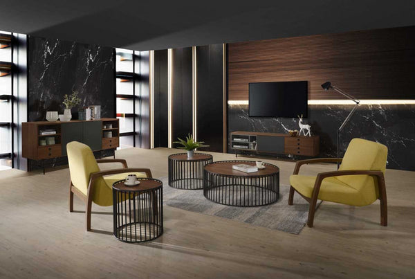Vig Furniture Modrest Bronson Modern Walnut & Black Round Coffee Table | Modishstore | Coffee Tables-3