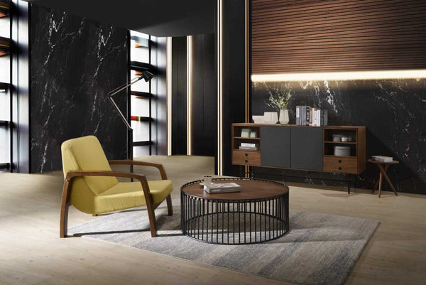 Vig Furniture Modrest Bronson Modern Walnut & Black Round Coffee Table | Modishstore | Coffee Tables