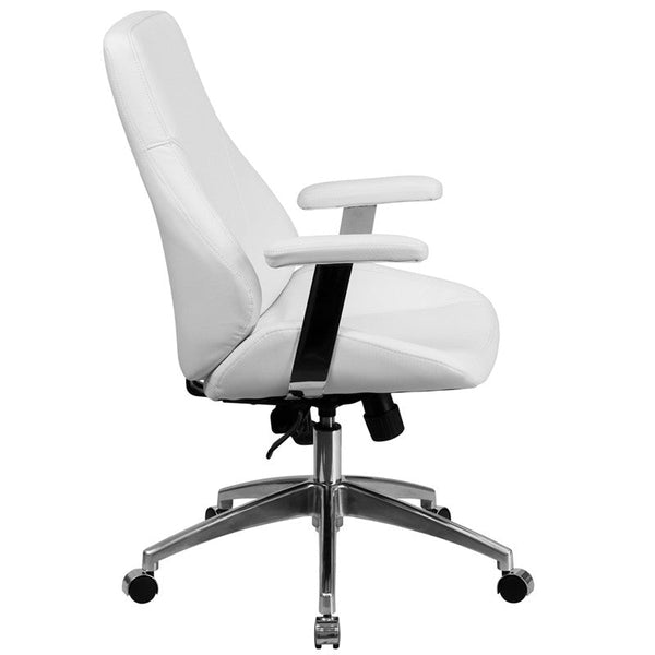 Flash Furniture BT-90068M-WH-GG Mid-Back White Leather Executive Swivel Office Chair | Office Chairs | Modishstore-3