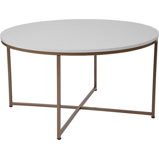 Hampstead Collection White Coffee Table With Matte Gold Frame By Flash Furniture | Coffee Tables | Modishstore