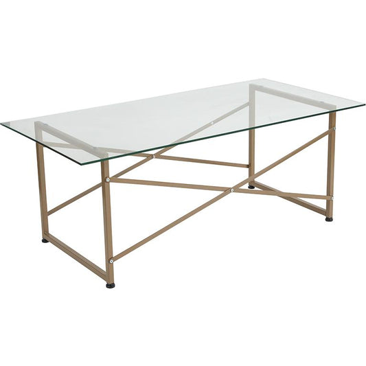 Mar Vista Collection Glass Coffee Table With Matte Gold Frame By Flash Furniture | Coffee Tables | Modishstore