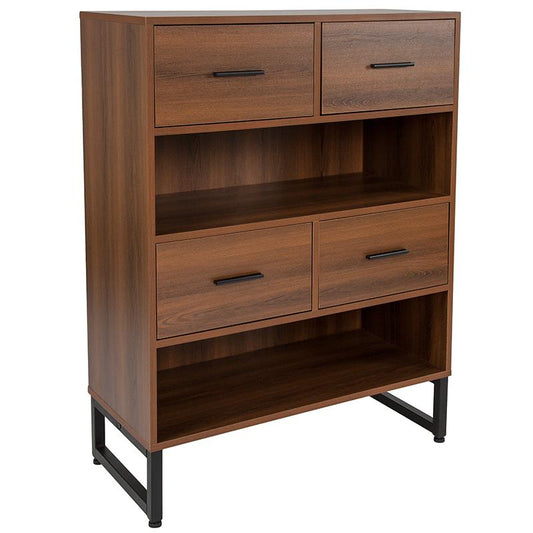 Lincoln Collection 2 Shelf 41.25"H Display Bookcase With Four Drawers In Rustic Wood Grain Finish By Flash Furniture | Bookcases | Modishstore
