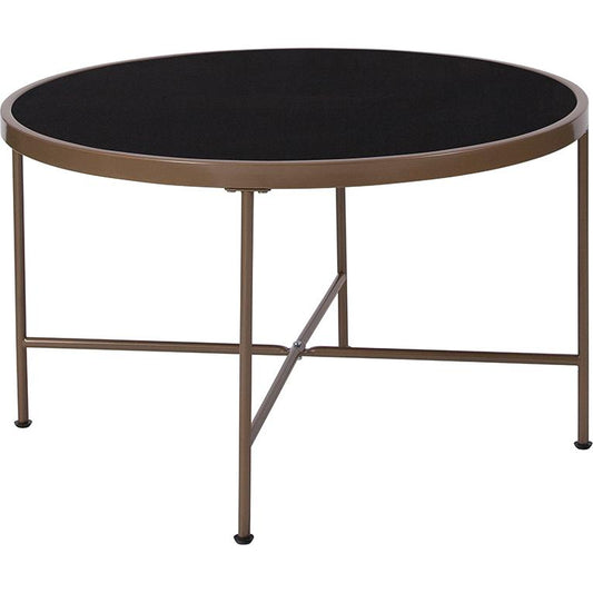 Chelsea Collection Black Glass Coffee Table With Matte Gold Frame By Flash Furniture | Coffee Tables | Modishstore