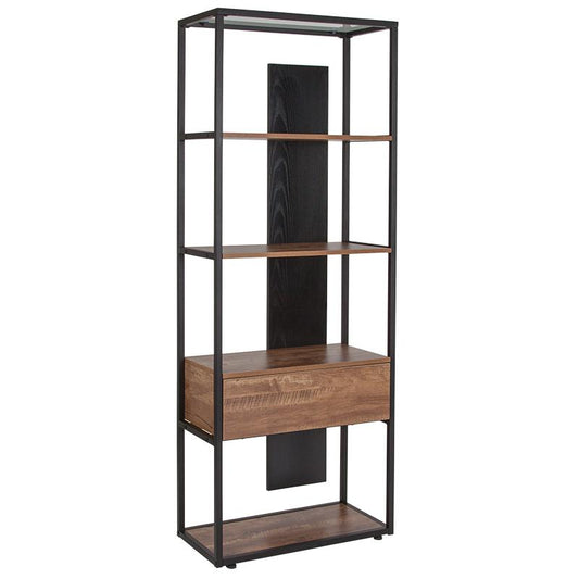 Cumberland Collection 4 Shelf 65.75"H Bookcase With Drawer In Rustic Wood Grain Finish By Flash Furniture | Bookcases | Modishstore