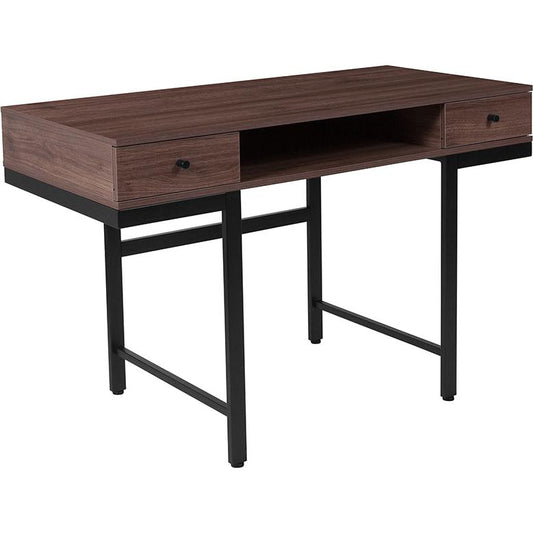Bartlett Dark Ash Wood Grain Finish Computer Desk With Drawers And Black Metal Legs By Flash Furniture | Desks | Modishstore