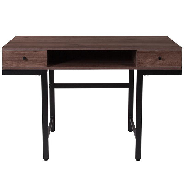 Bartlett Dark Ash Wood Grain Finish Computer Desk With Drawers And Black Metal Legs By Flash Furniture | Desks | Modishstore - 3