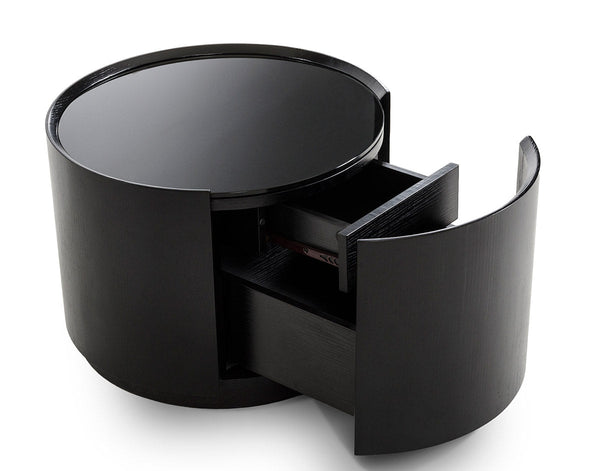Vig Furniture Modrest Orca - Modern 1-Drawer Round Dark Oak Glass-Top Nightstand | Modishstore | Nightstands