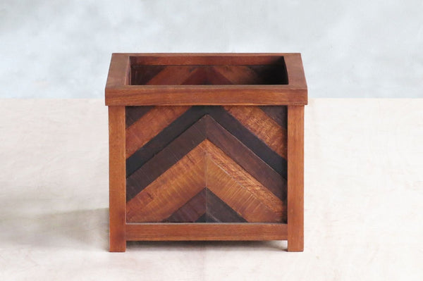 Masaya Planter, Hardwood Herringbone Pattern, Indoor/Outdoor