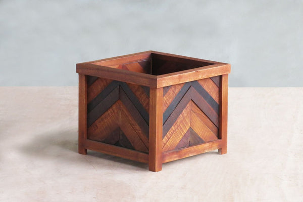 Masaya Planter, Hardwood Herringbone Pattern, Indoor/Outdoor