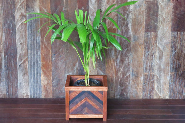 Masaya Planter, Hardwood Herringbone Pattern, Indoor/Outdoor