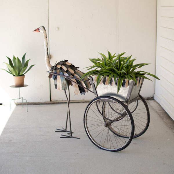 Kalalou Planter Cart, Recycled Iron Ostrich With Drink Tub/Pot | Modishstore | Planters, Troughs & Cachepots