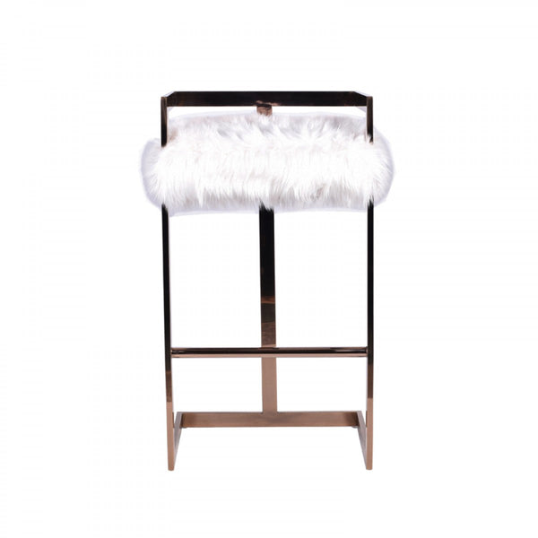 Vig Furniture Modrest Halifax Modern White Faux Fur & Rosegold Bar Stool | Modishstore | Bar Stools-2