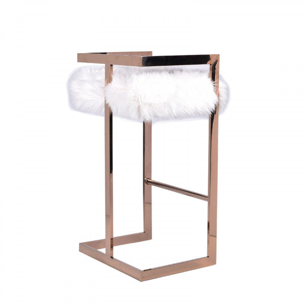 Vig Furniture Modrest Halifax Modern White Faux Fur & Rosegold Bar Stool | Modishstore | Bar Stools-3