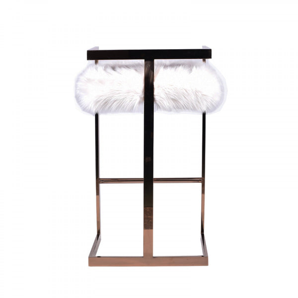 Vig Furniture Modrest Halifax Modern White Faux Fur & Rosegold Bar Stool | Modishstore | Bar Stools-4