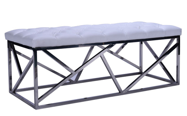 Vig Furniture Modrest Lindsey Modern White Leatherette & Stainless Steel Bench | Modishstore | Stools & Benches-2
