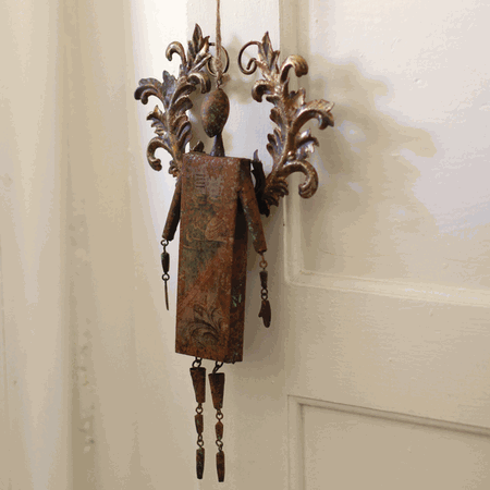 Kalalou Rustic Metal Angel Bell Ornament - Set Of 2-3
