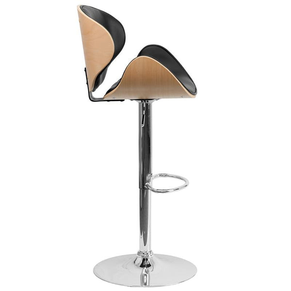 Beech Bentwood Adjustable Height Barstool With Curved Back And Black Vinyl Seat By Flash Furniture | Bar Stools | Modishstore - 2