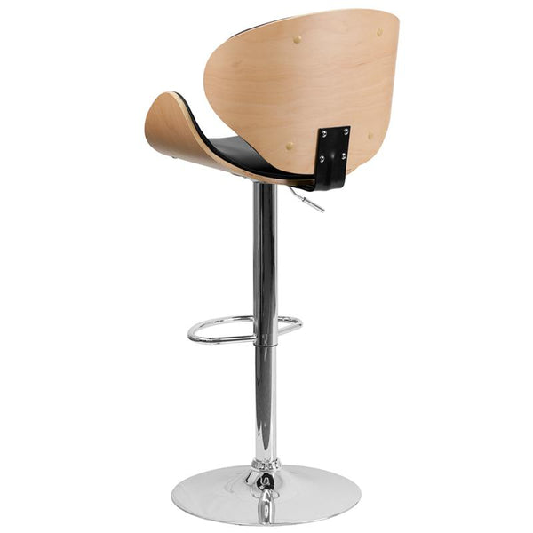 Beech Bentwood Adjustable Height Barstool With Curved Back And Black Vinyl Seat By Flash Furniture | Bar Stools | Modishstore - 3