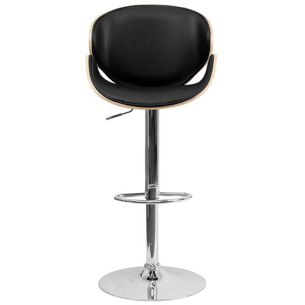 Beech Bentwood Adjustable Height Barstool With Curved Back And Black Vinyl Seat By Flash Furniture | Bar Stools | Modishstore - 4