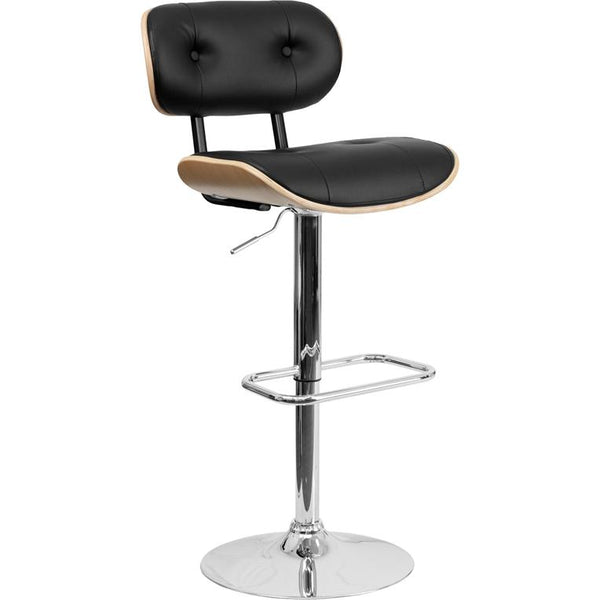 Beech Bentwood Adjustable Height Barstool With Button Tufted Black Vinyl Seat By Flash Furniture | Bar Stools | Modishstore
